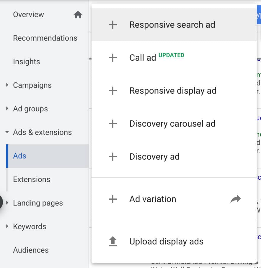 Where to Create Responsive Search Ads